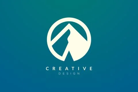 Logo design that combines circle objects with mountains. Minimalist and moder Illustrazione stock