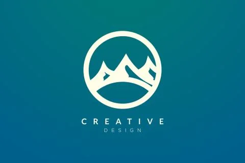 Logo design that combines circle objects with mountains. Minimalist and moder Stock Illustration