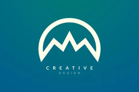 Logo design that combines circle objects with mountains. Minimalist and moder Stock Illustration