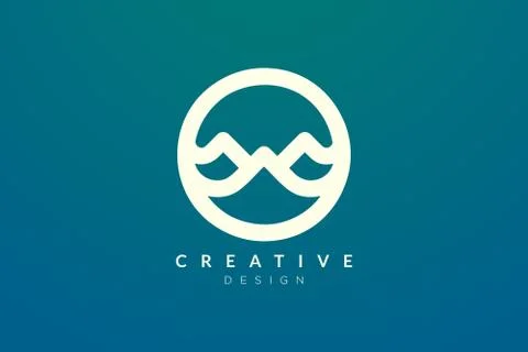 Logo design that combines circle objects with mountains. Minimalist and moder Illustrazione stock