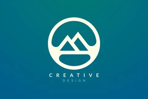 Logo design that combines circle objects with mountains. Minimalist and moder Stock Illustration