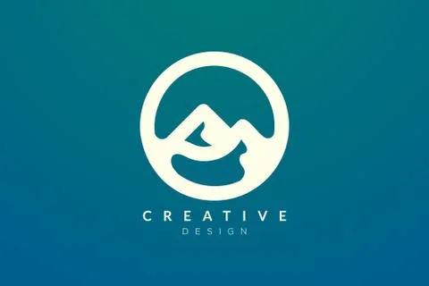 Logo design that combines circle objects with mountains. Minimalist and moder Stock Illustration