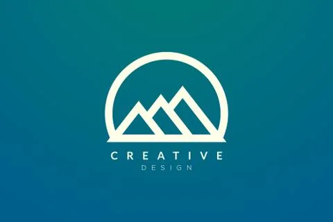 Logo design that combines circle objects with mountains. Minimalist and moder Stock Illustration