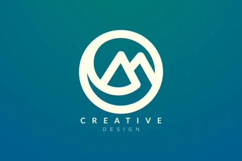 Logo design that combines circle objects with mountains. Minimalist and moder Stock Illustration