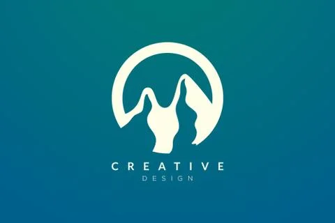 Logo design that combines circle objects with mountains. Minimalist and moder Stock Illustration