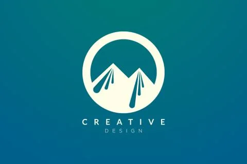 Logo design that combines circle objects with mountains. Minimalist and moder Stock Illustration