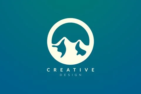 Logo design that combines circle objects with mountains. Minimalist and moder Illustrazione stock