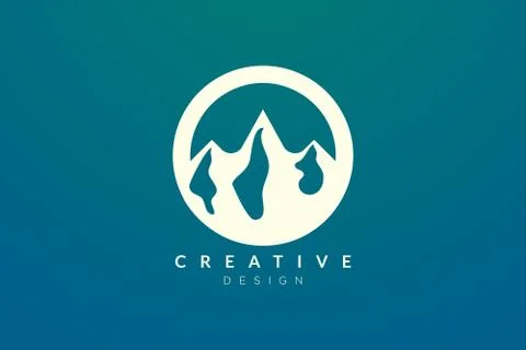 Logo design that combines circle objects with mountains. Minimalist and moder Stock Illustration
