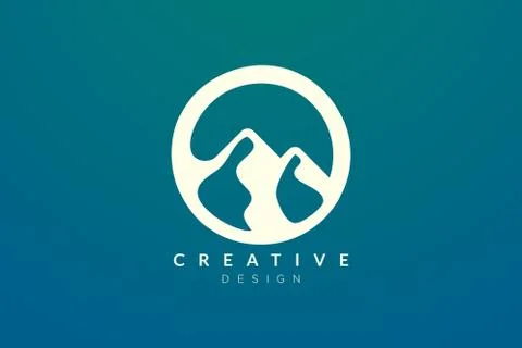 Logo design that combines circle objects with mountains. Minimalist and moder 스톡 일러스트