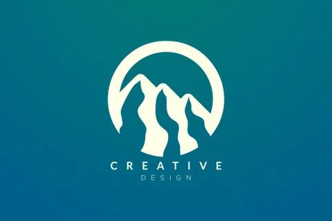 Logo design that combines circle objects with mountains. Minimalist and moder Stock Illustration