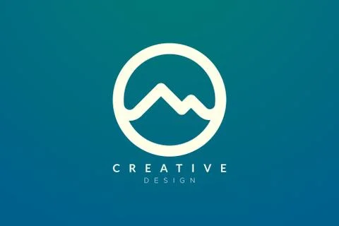Logo design that combines circle objects with mountains. Minimalist and moder Stock Illustration