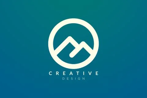 Logo design that combines circle objects with mountains. Minimalist and moder Stock Illustration