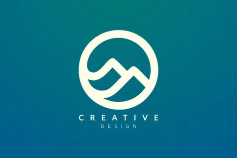 Logo design that combines circle objects with mountains. Minimalist and moder Stock Illustration