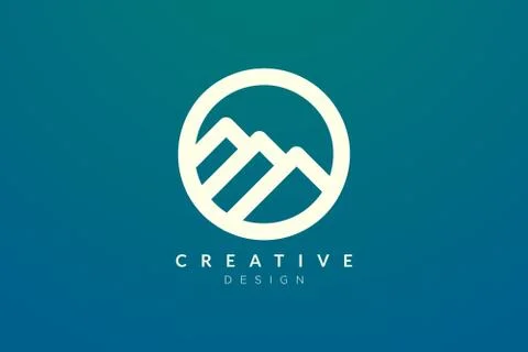 Logo design that combines circle objects with mountains. Minimalist and moder Stock Illustration
