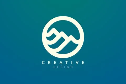 Logo design that combines circle objects with mountains. Minimalist and moder Stock Illustration