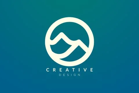 Logo design that combines circle objects with mountains. Minimalist and moder Stock Illustration