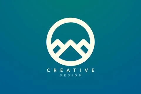 Logo design that combines circle objects with mountains. Minimalist and moder Stock Illustration