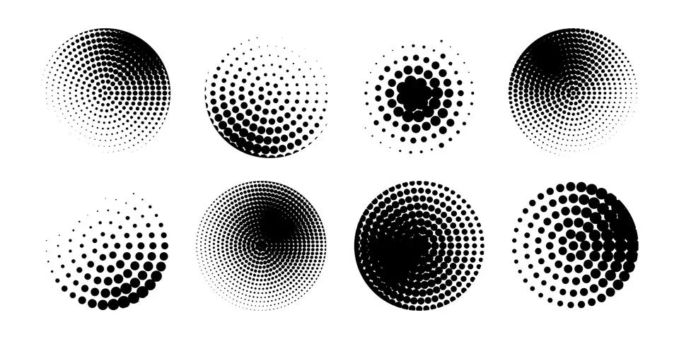 Logo design element. Halftone circular dotted frames set Stock Illustration