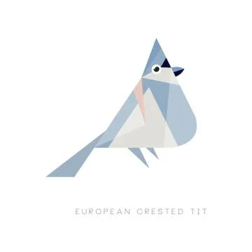 Logo design of european crested tit. Colored bird made of simple geometric Illustrazione stock