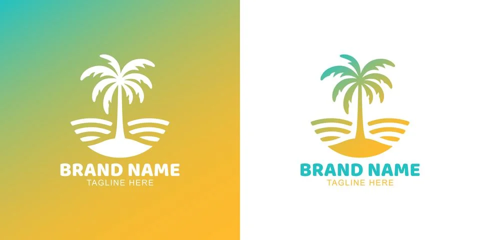 Logo design featuring a palm tree in vector. Stock Illustration