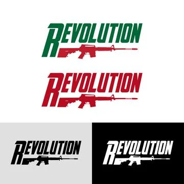 A logo design featuring the word "Revolution" with an assault rifle graphic. Stock Illustration