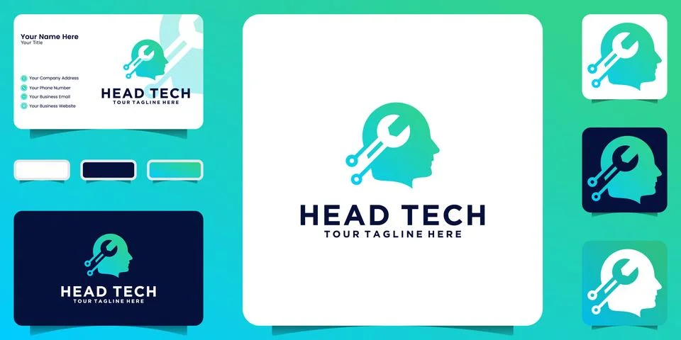 Logo design fix human head technology business card and template design Stock Illustration