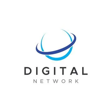 Logo design of futuristic global data or modern internet network.Logotype f.. Illustrazione stock
