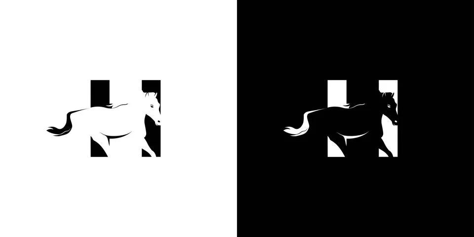 Logo design with the initial letter H combined with the symbol of a horse i.. Stock Illustration