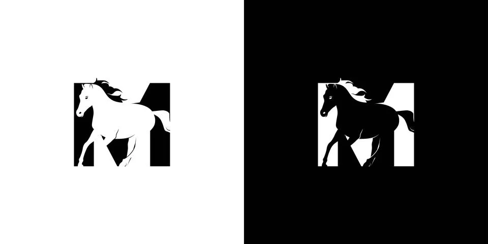Logo design with the initial letter M combined with the symbol of a horse i.. Stock Illustration