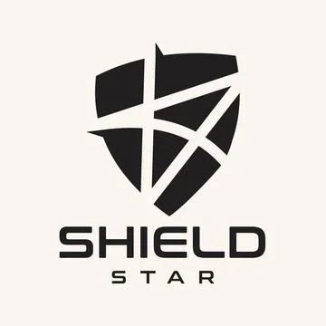 Logo Design Shield illustration design icon with star symbol in trendy flat s Stock Illustration