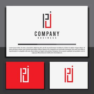 Logo design template, with a combination of letters P and J geometric icons Stock Illustration