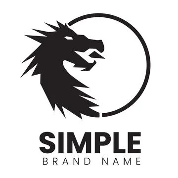 Logo design template, with a dragon head icon in a black circle simple Illustrazione stock
