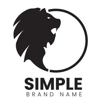 Logo design template, with a lion head icon in a black circle simple Stock Illustration