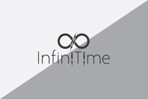 Logo design with two clock hands and an infinity symbol イラスト素材
