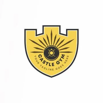 Logo, Design, Vector, Concept, Abstract, Graphic, castle symbol and barbell Stock Illustration