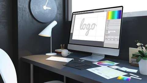 Logo design workspace Stock Illustration