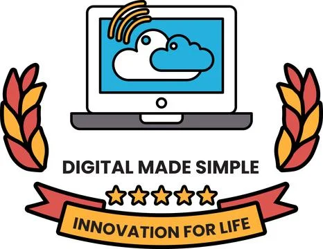 A logo for digital made simple that is blue and orange Illustration