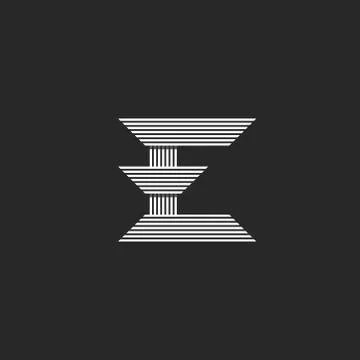 Logo E letter monogram mockup, peaked form from thin black and white lines, s Stock Illustration
