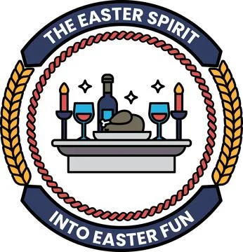 A logo for Easter Spirit that is a circle with a table and wine glasses on it Stock Illustration