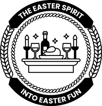 A logo for Easter Spirit that is a circle with a table and wine glasses on it Stock Illustration