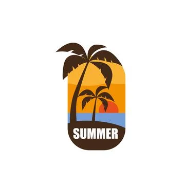 Logo Emblem Summer Coconut Trees with Sunset for your design logo イラスト素材