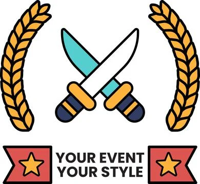 A logo for an event that features two knives crossed over each other Ilustração Stock