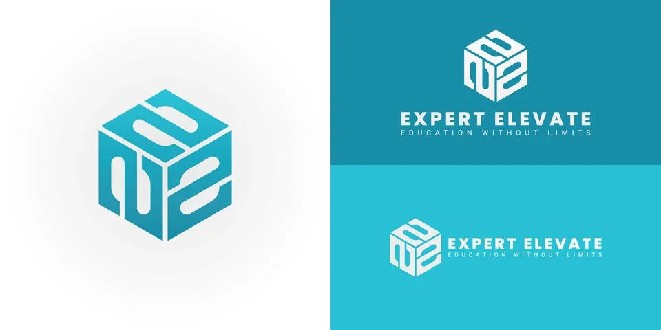 The logo features the letter E integrated into a three-dimensional cube Stock Illustration