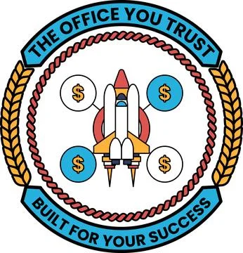 The logo features a rocket ship with four dollar bills on it Stock Illustration