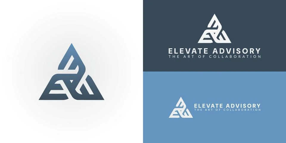 The logo features three interwoven shapes in a triangular frame Stock Illustration