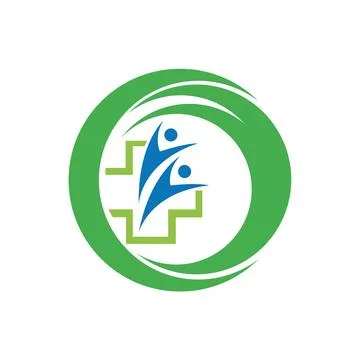 A logo featuring a cross and leaves symbolizing healthcare and nature medical te Stock Illustration