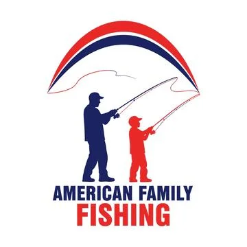 A logo featuring a father and son fishing together outdoors tshirt design Stock Illustration