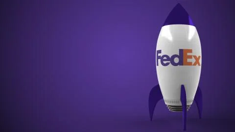 Logo of FEDEX on a toy rocket. Editorial conceptual success related 3D rendering Stock Illustration