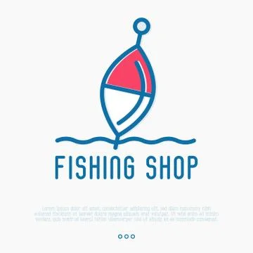 Logo for fishing shop with float in thin line style. Stock Illustration