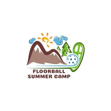 Logo floorball summar camp. Fun cartoon logo. Stock Illustration